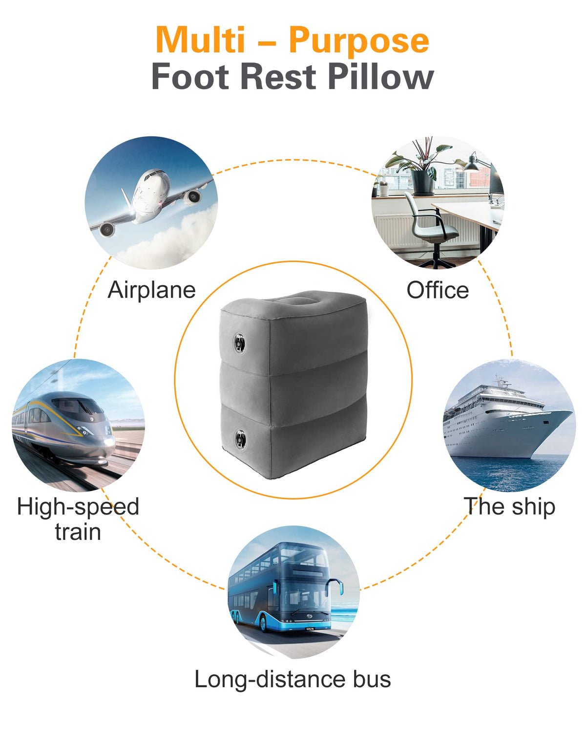 Sunany dark grey inflatable foot rest for travel.