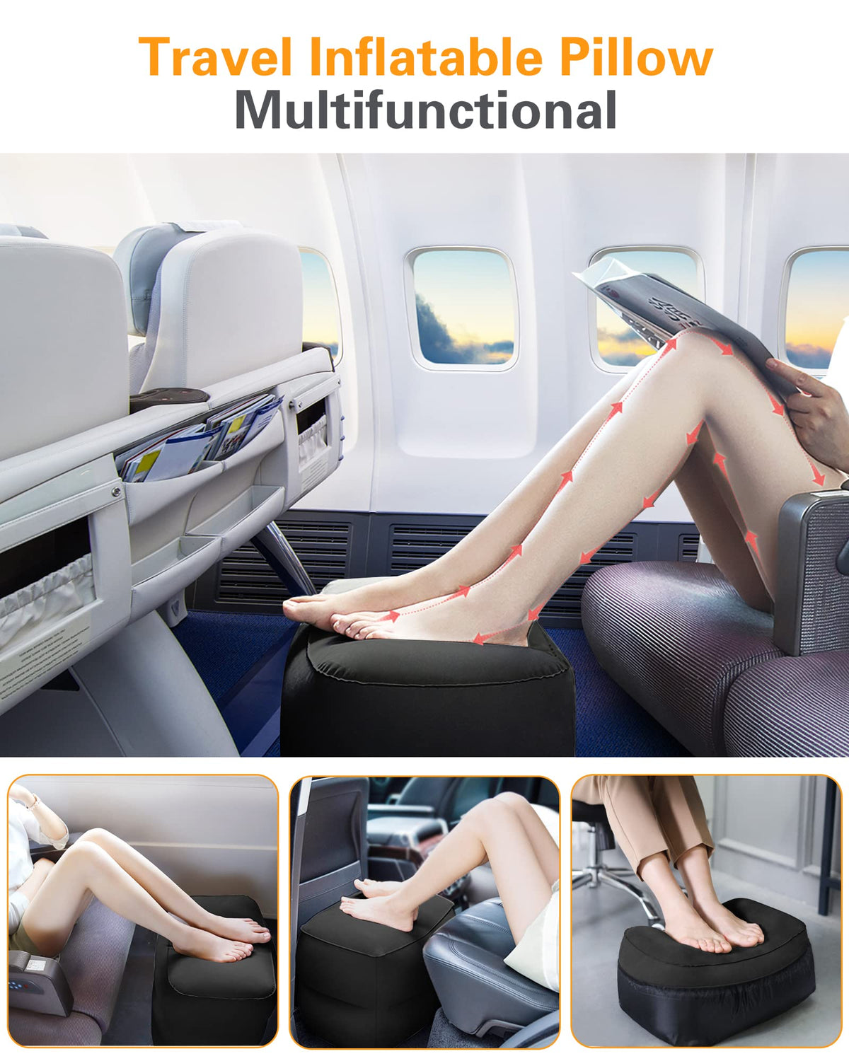 Sunany foot rest pillow showing adjustable height for comfort