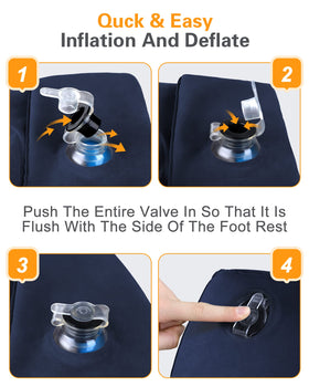 Sunany blue travel foot rest with dual valve design simplifies inflation.