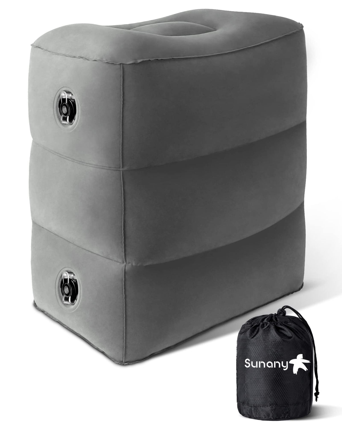 Sunany inflatable foot rest pillow for airplane comfort.