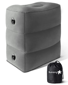 Sunany inflatable foot rest pillow for airplane comfort.