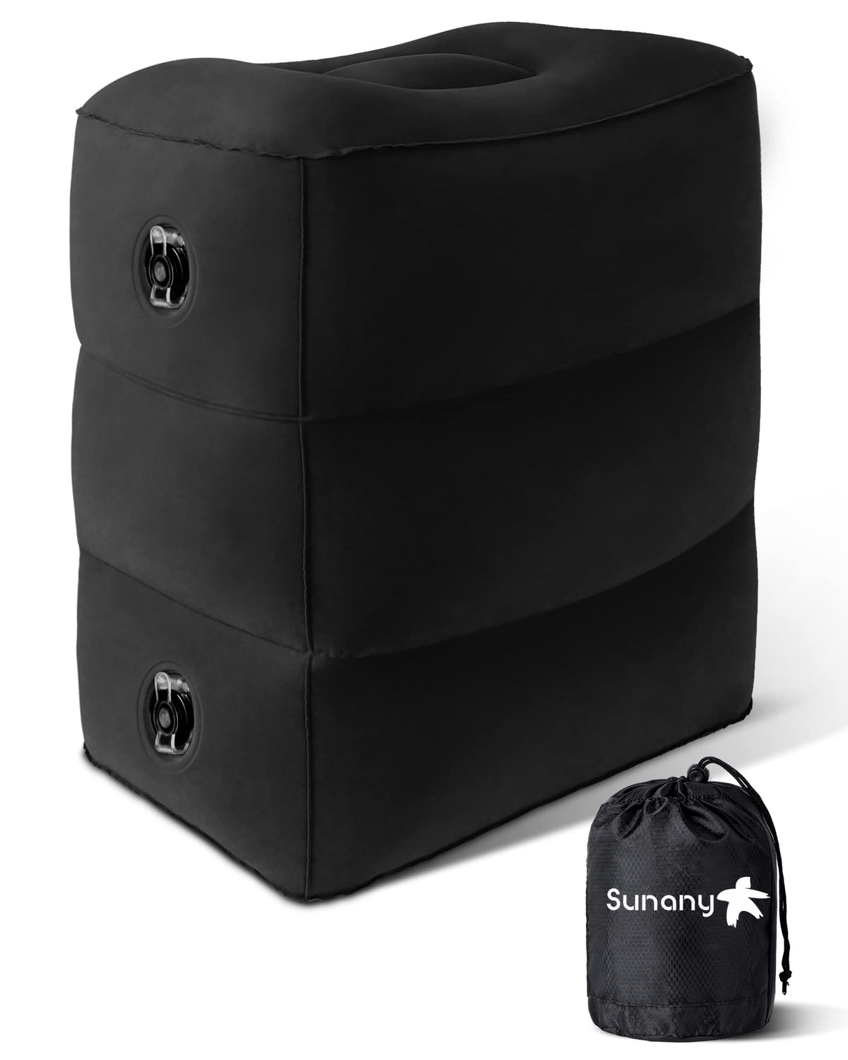 Sunany inflatable foot rest pillow on airplane seat for leg support