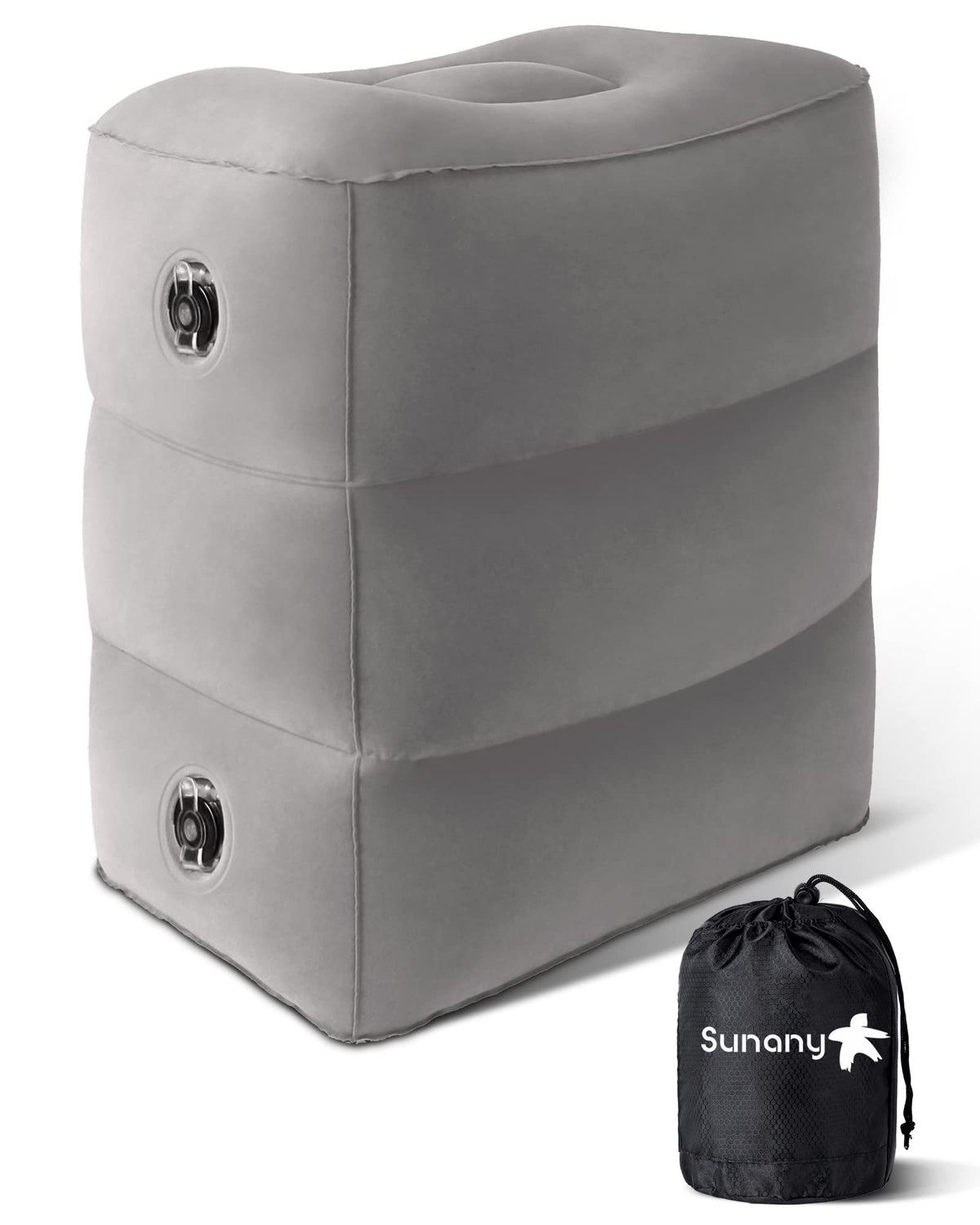 Sunany inflatable foot rest pillow for airport use, promoting travel comfort.