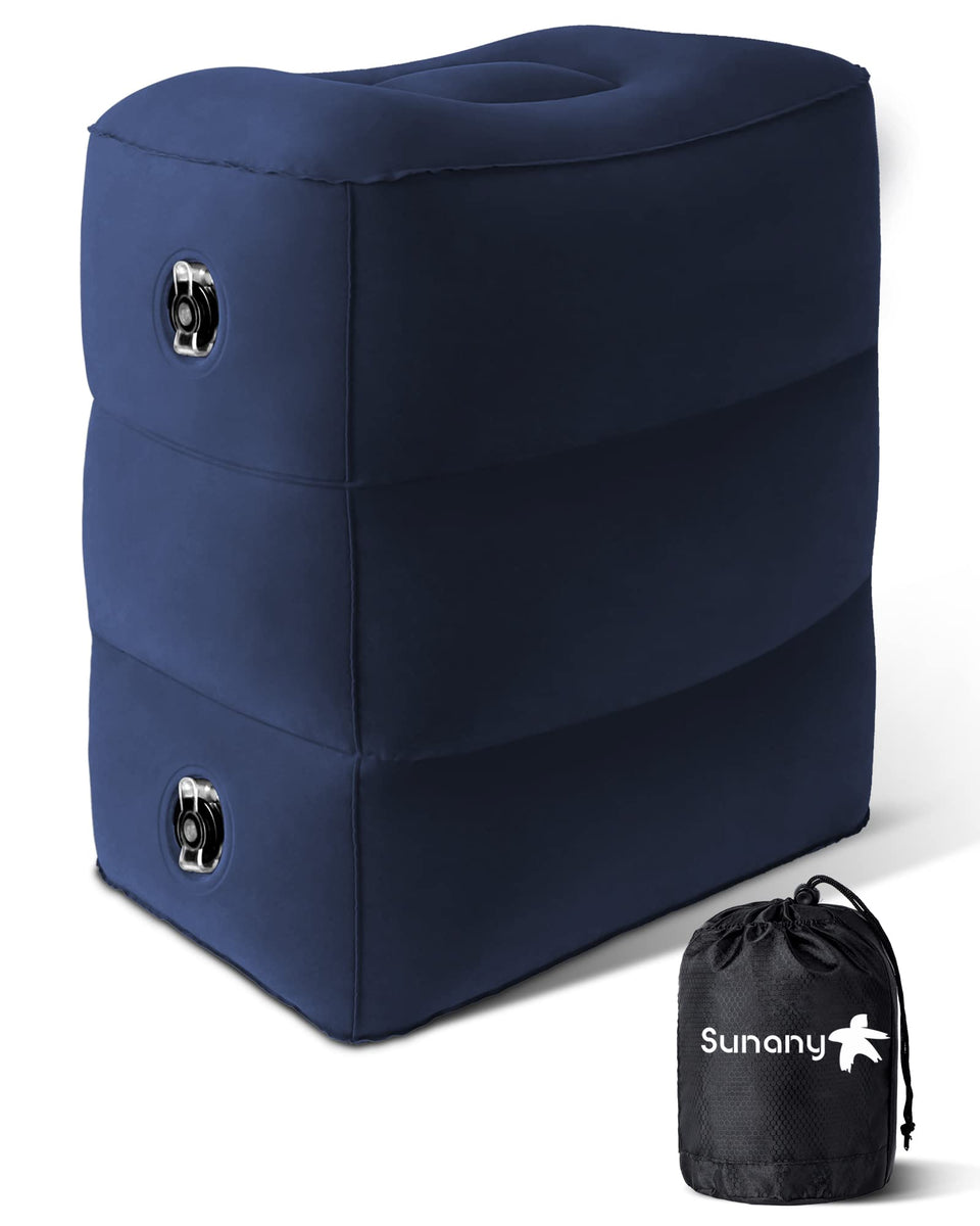 Sunany inflatable foot rest pillow for travel offers portable comfort on planes.