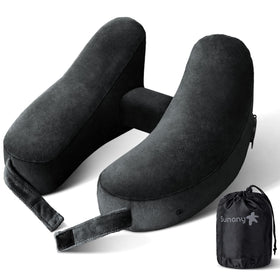 Sunany travel neck pillow in H-shape with plush velour cover for comfortable support.