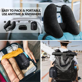 Sunany travel neck pillow being used on a plane for neck and head support.