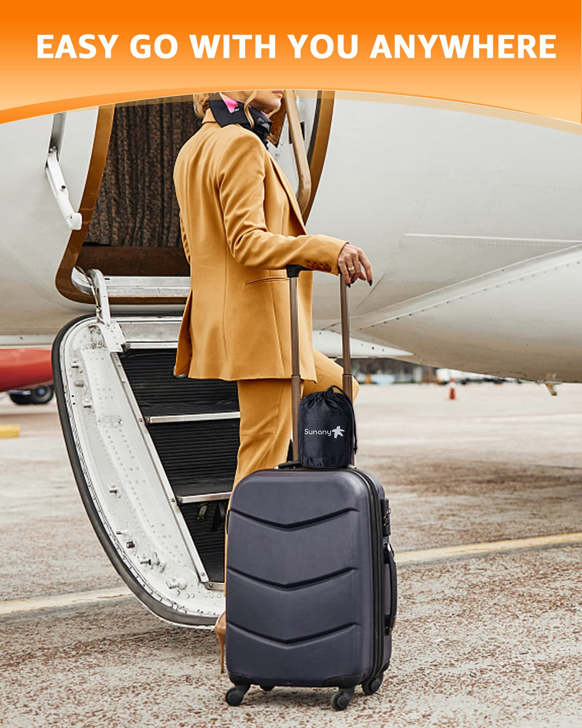 Sunany travel pillow attaches to luggage for convenient transport
