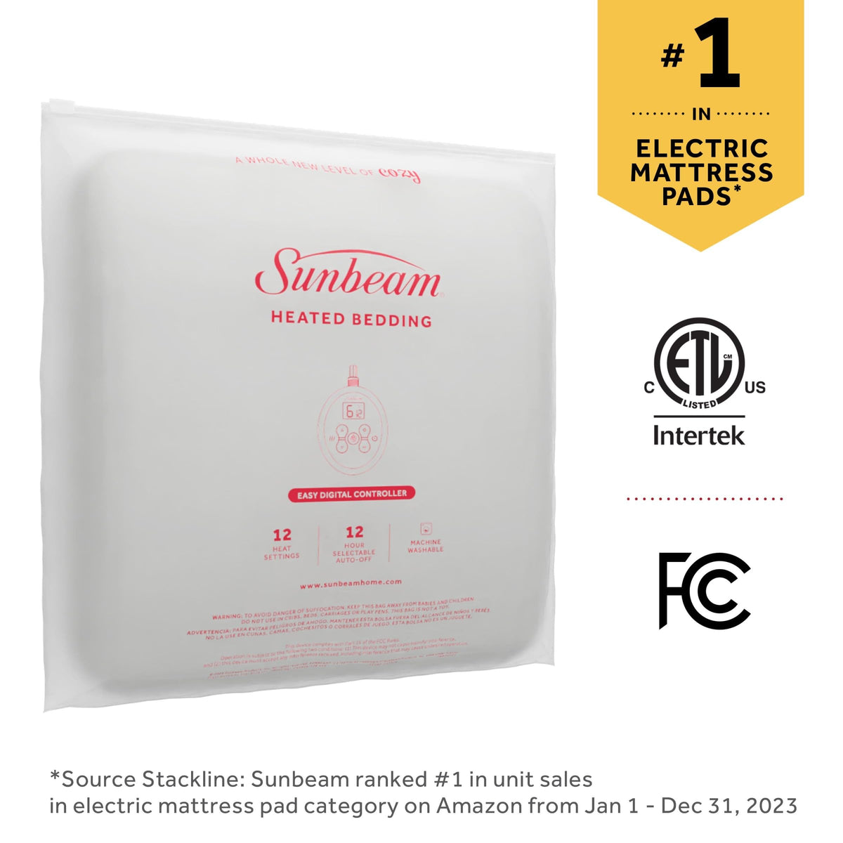 Sunbeam Restful machine-washable mattress pad ready for laundry.