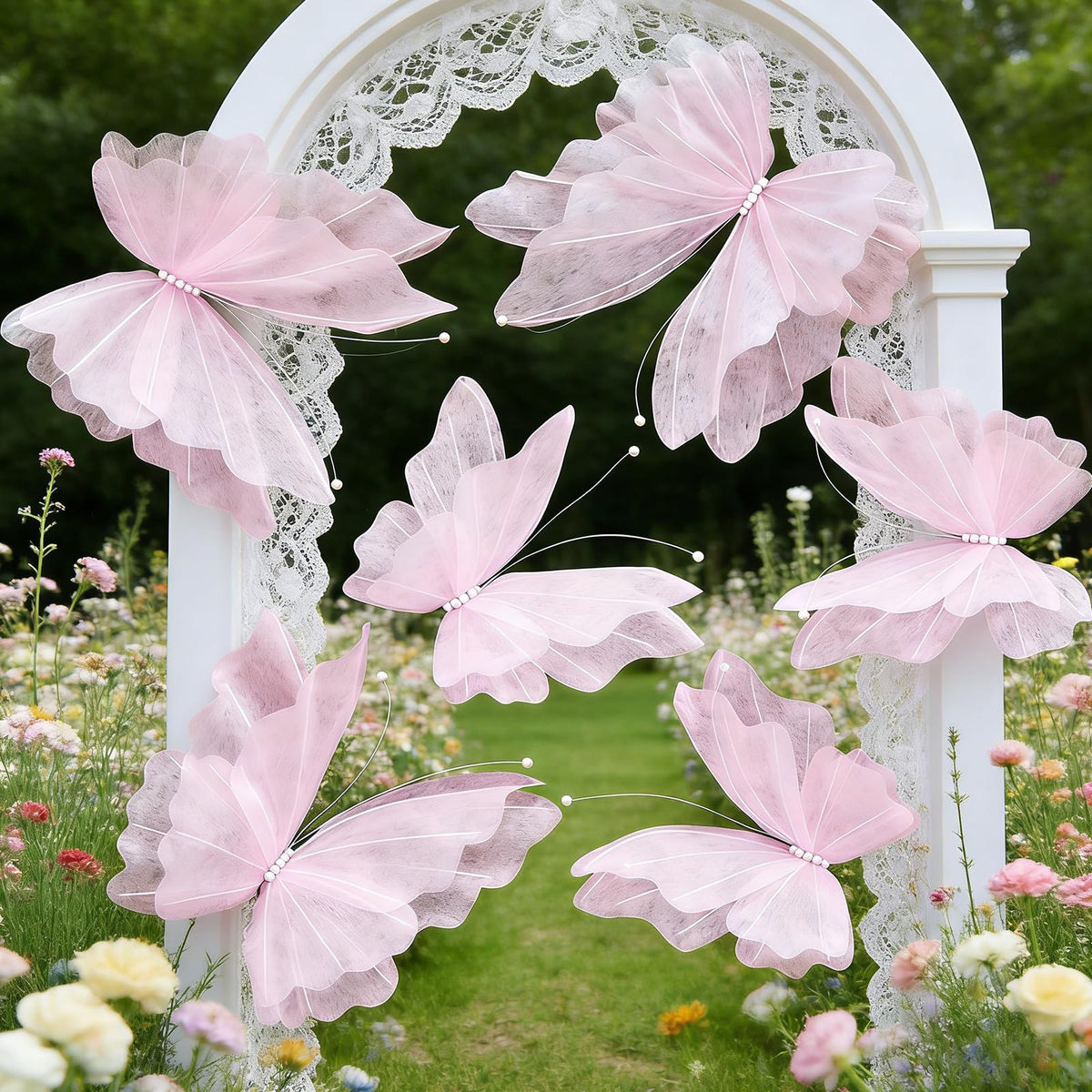 SunBeauty 3D large pink butterfly on wall for elegant party backdrop