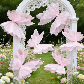 SunBeauty 3D large pink butterfly on wall for elegant party backdrop