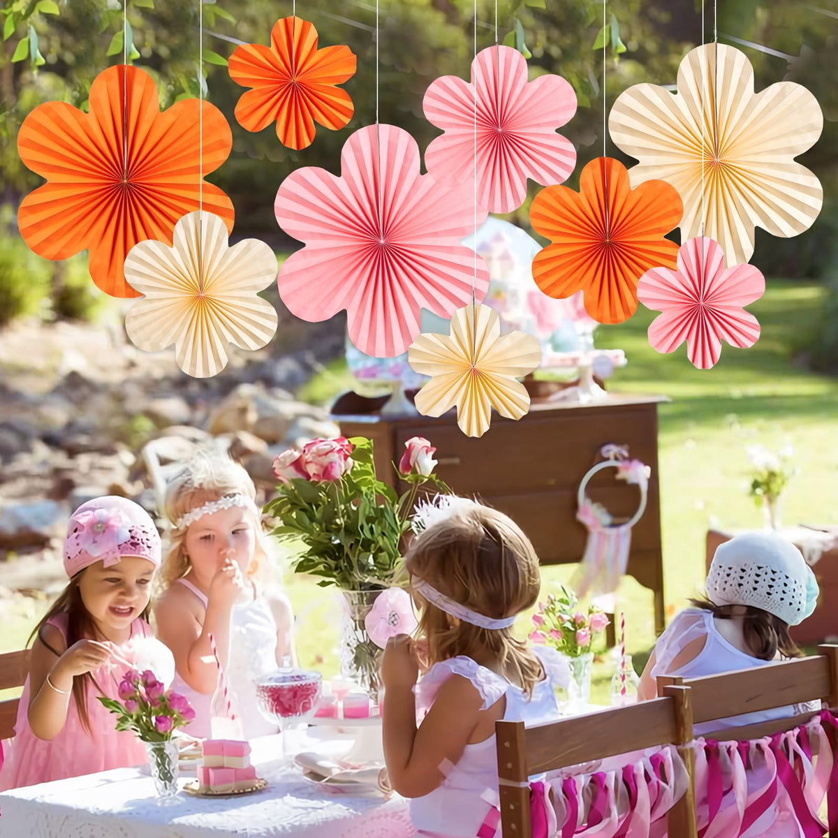 SUNBEAUTY 8-inch paper flowers for ceiling or wall highlights.