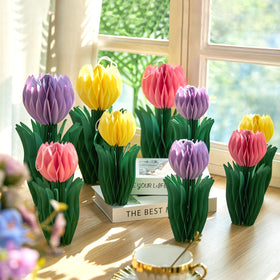 SunBeauty tulips honeycomb centerpiece in pink on dining table adds spring charm