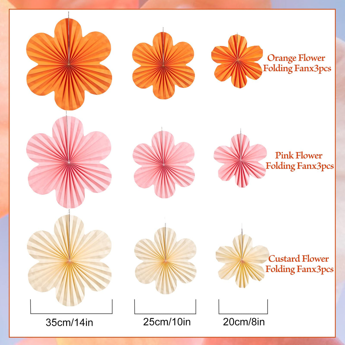 SUNBEAUTY hanging paper fans in pink and orange create soft, photogenic ambience.