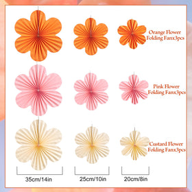 SUNBEAUTY hanging paper fans in pink and orange create soft, photogenic ambience.