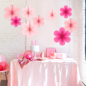 SUNBEAUTY paper flowers with adhesive strips for easy hanging setup