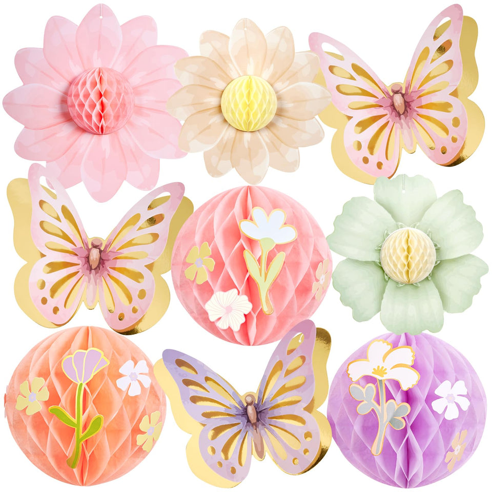 SUNBEAUTY pastel honeycomb flowers set for bright spring party decor