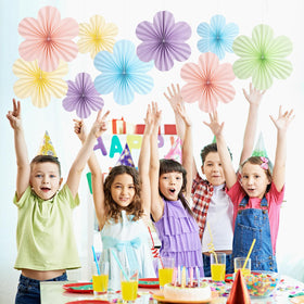 SUNBEAUTY paper fans backdrop set with pastel tones for classroom or event decor