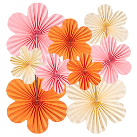 SUNBEAUTY pink and orange paper flowers wall decor set of 9, ideal for festive backdrops.