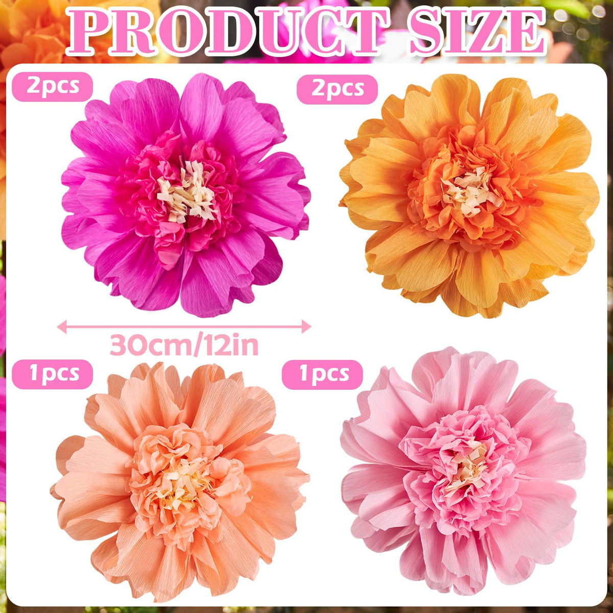 SUNBEAUTY six-piece paper flower set ready for decor.