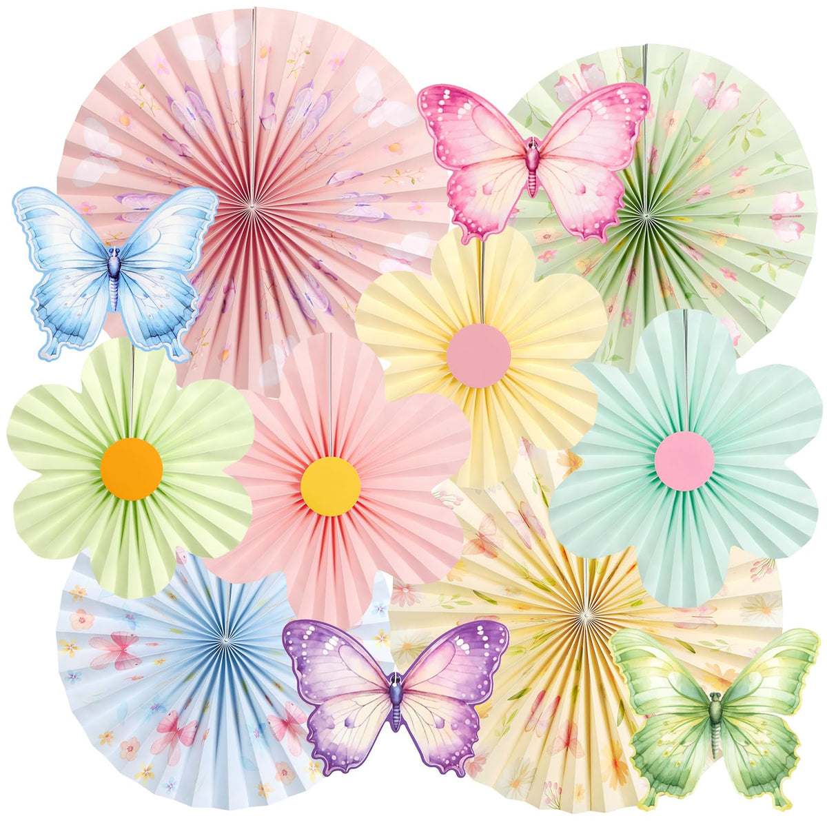 SUNBEAUTY Spring Flower Decorations pastel fans adorn a wall for elegant decor