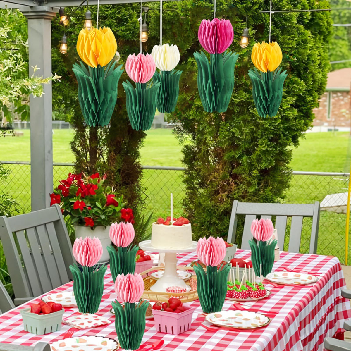 SUNBEAUTY tulip honeycomb centerpiece 20cm pink suits festive setups