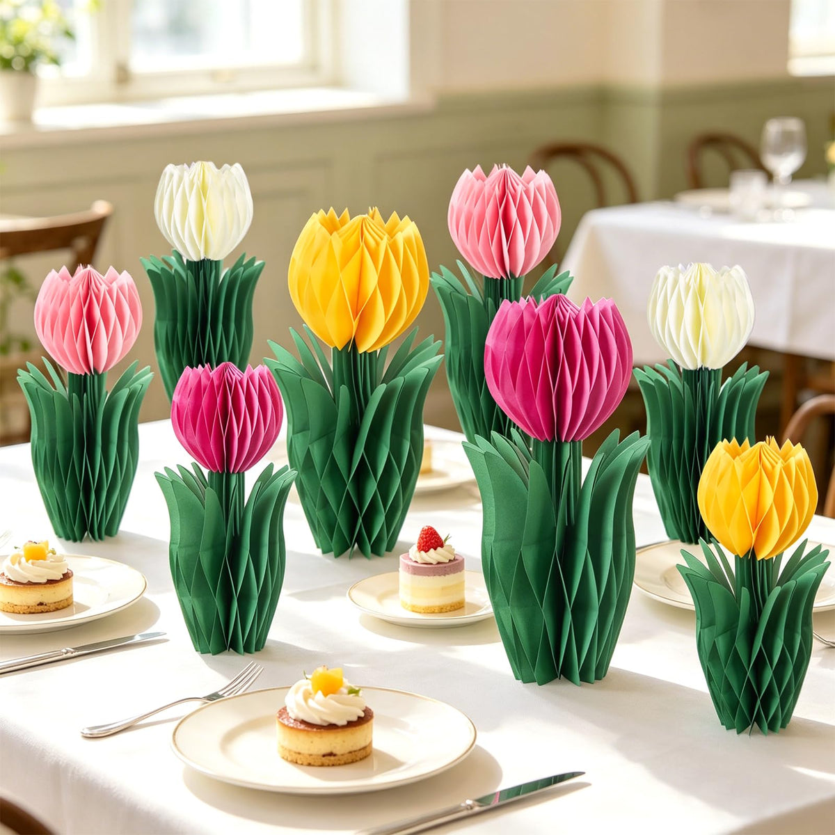 SUNBEAUTY tulip honeycomb centerpiece 20cm yellow fits compact tables