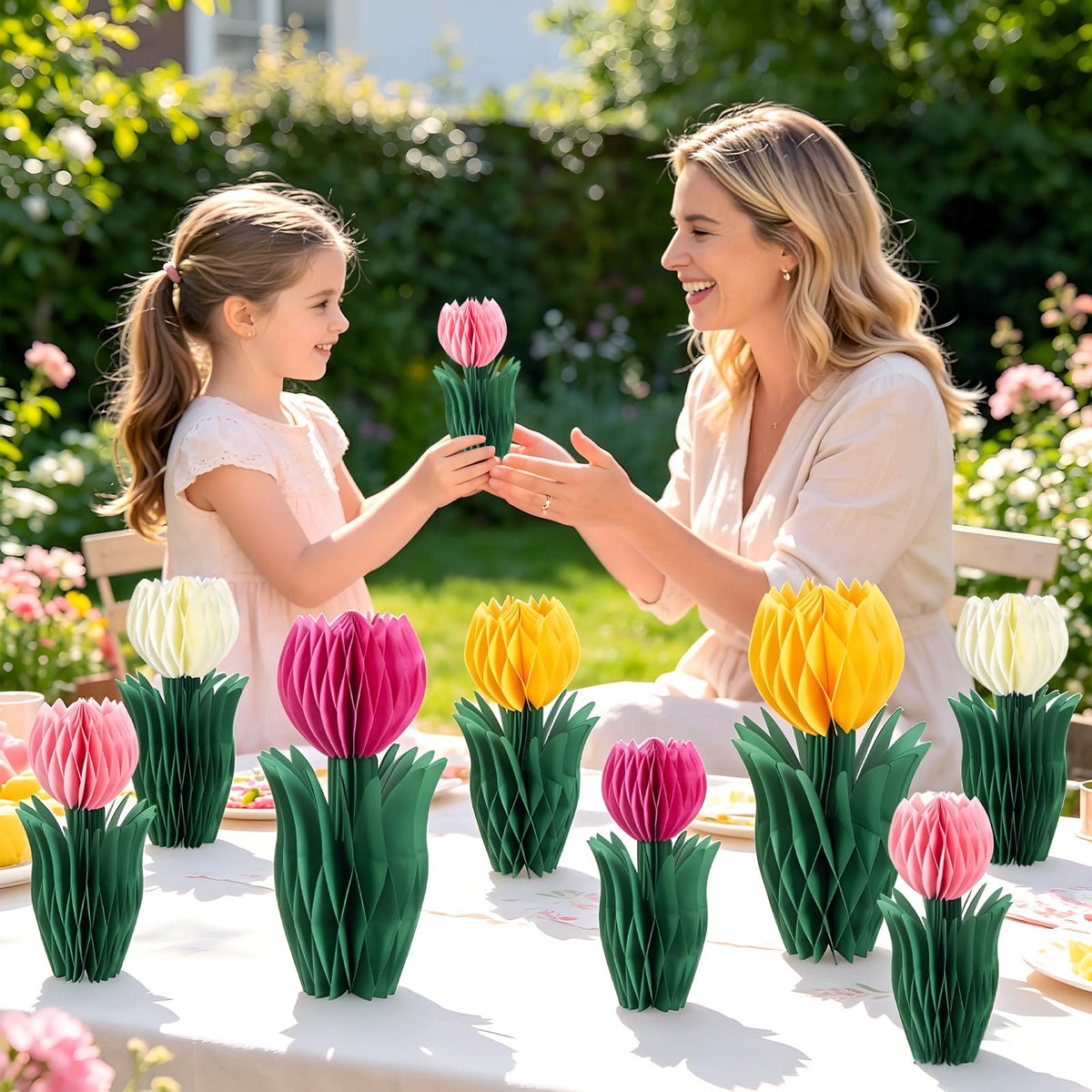 SUNBEAUTY tulip honeycomb centerpiece in cream offers elegant table styling