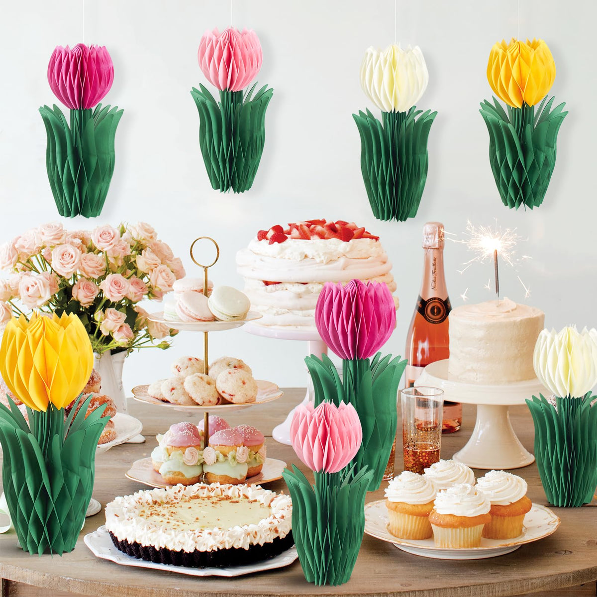 SUNBEAUTY tulip honeycomb centerpiece in pink adds color to gatherings
