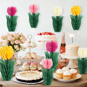 SUNBEAUTY tulip honeycomb centerpiece in pink adds color to gatherings