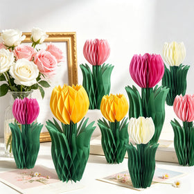 SUNBEAUTY tulip honeycomb centerpiece in yellow enhances spring table decor