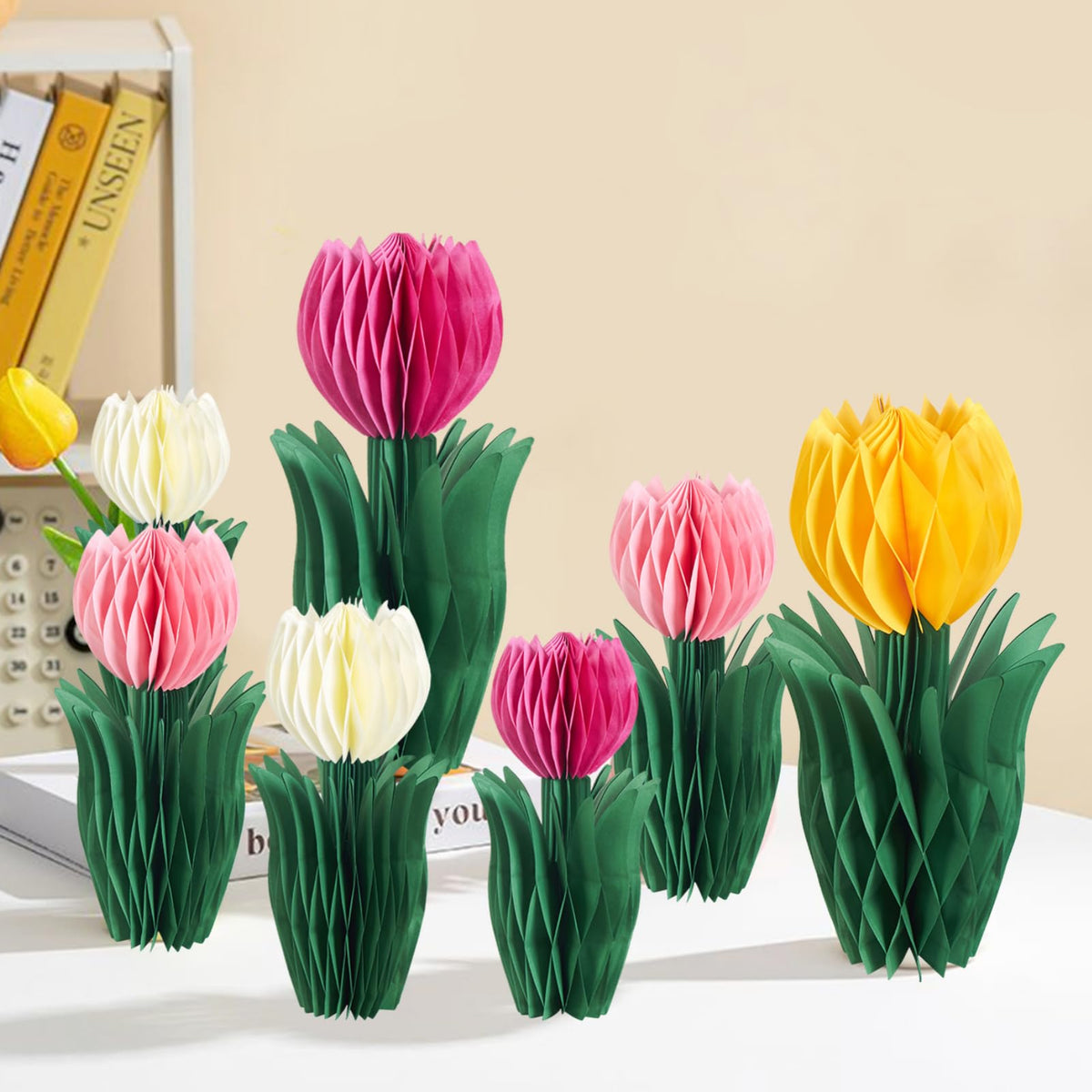 SUNBEAUTY tulip honeycomb centerpiece assembly showing easy setup