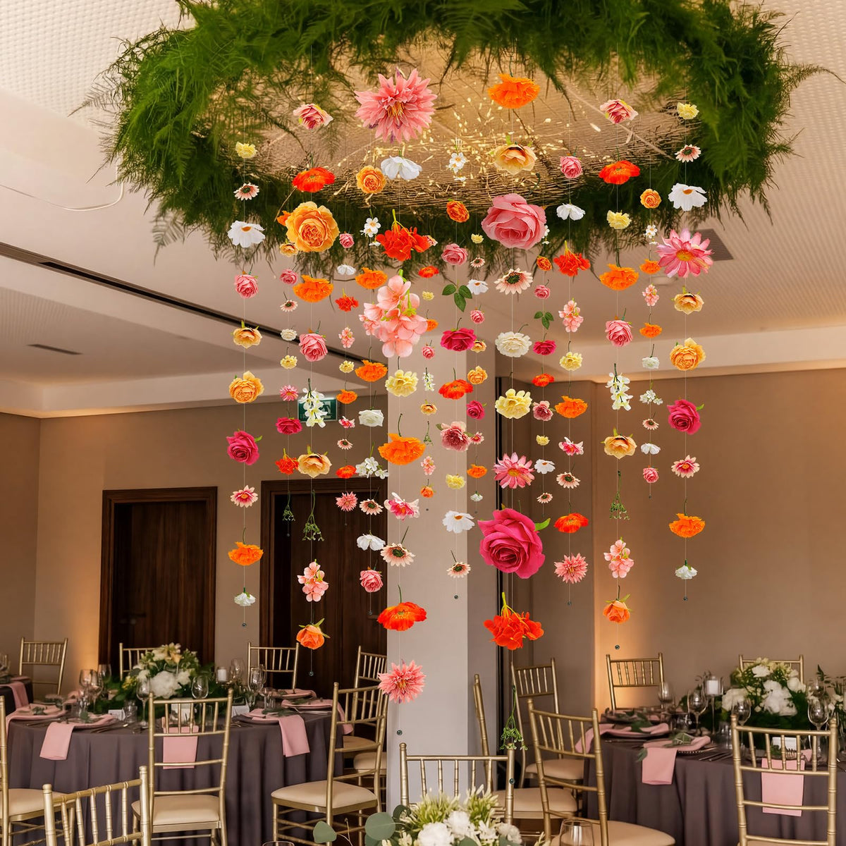 Suncalla backdrop garland suits bridal showers and garden ceremonies.