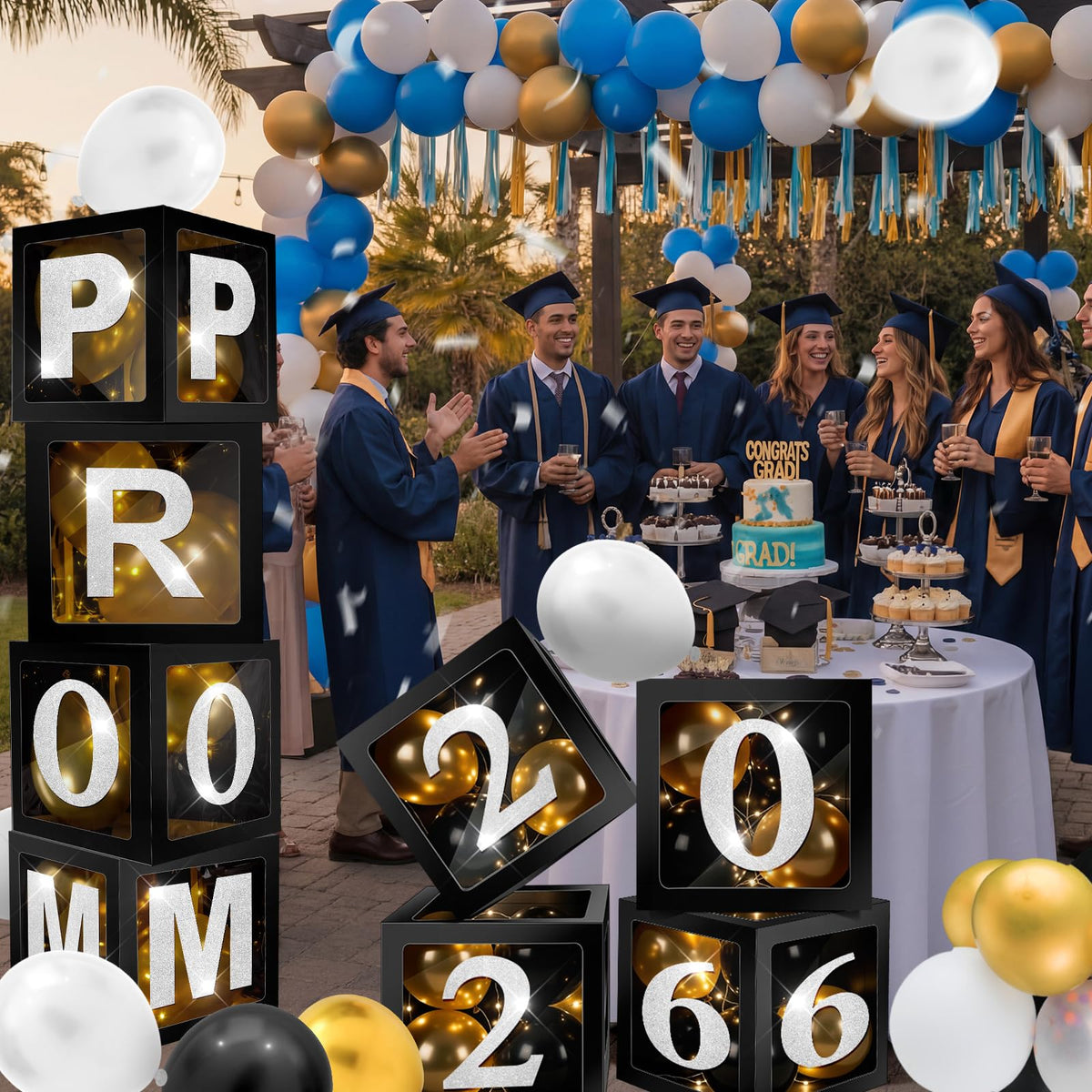 Suncalla backdrop display enhances indoor and outdoor graduation photos.