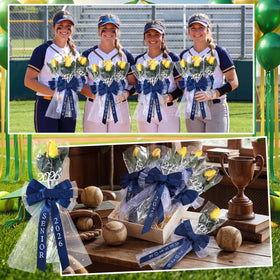 Suncalla blue yellow softball rose party décor for sports grads