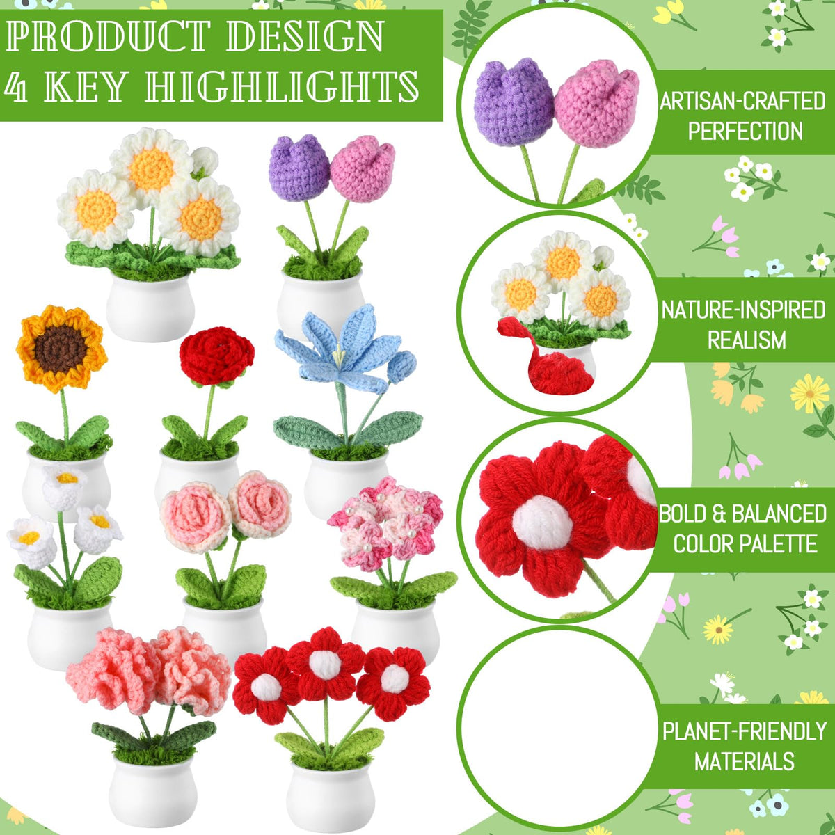 Suncalla forget-me-not crochet pot brightens any shelf with color.