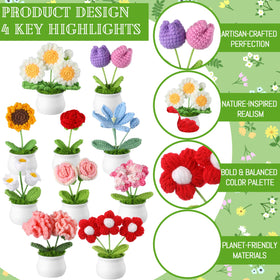 Suncalla forget-me-not crochet pot brightens any shelf with color.