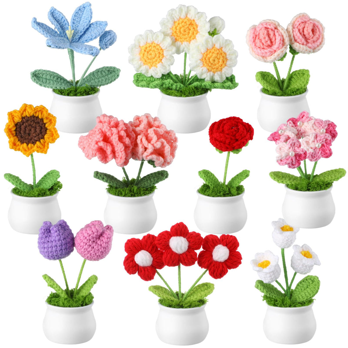 Suncalla crochet sunflower pot adds vibrant, handcrafted charm to home decor.