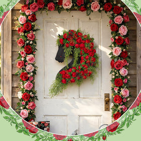 Suncalla Derby Horse Wreath in a covered outdoor space with weather protection.