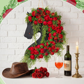 Suncalla Derby Horse Wreath indoors for year-round rustic style.