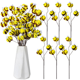 Suncalla felt bee stems branch inside vase; creates warm, whimsical table focal point.