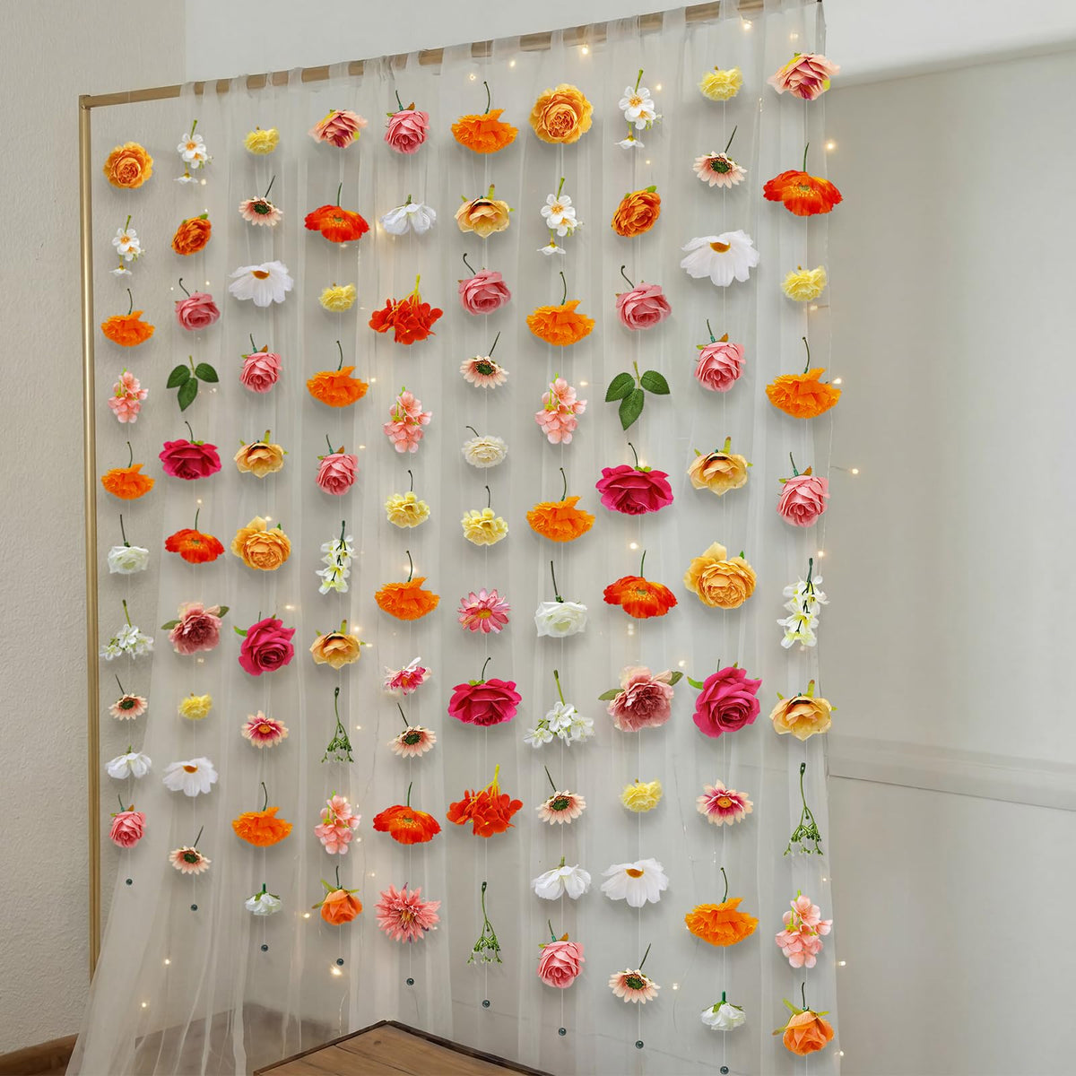 Suncalla garland draped on stairs creates flowing, romantic decor.