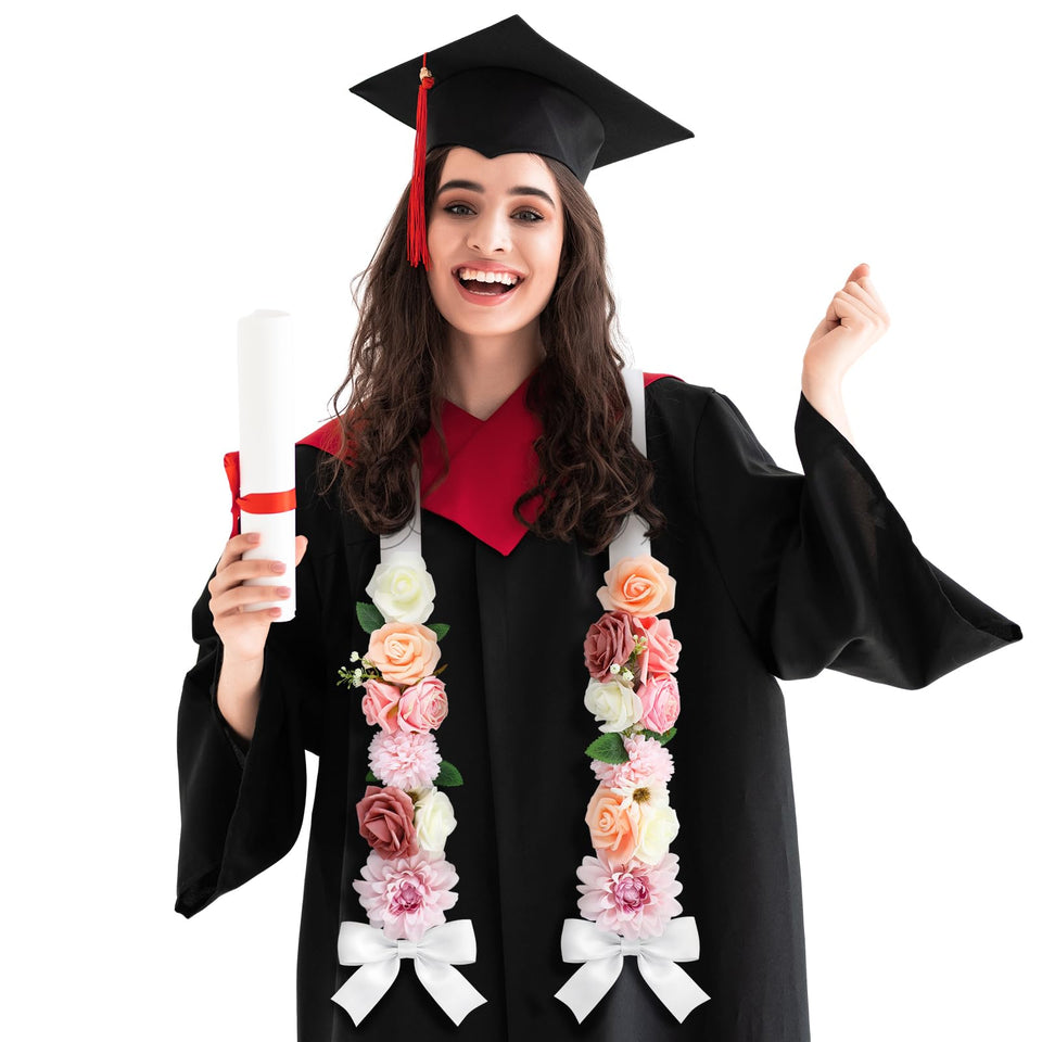Suncalla graduation leis, 65-inch multicolor garland, ideal for stage photos.