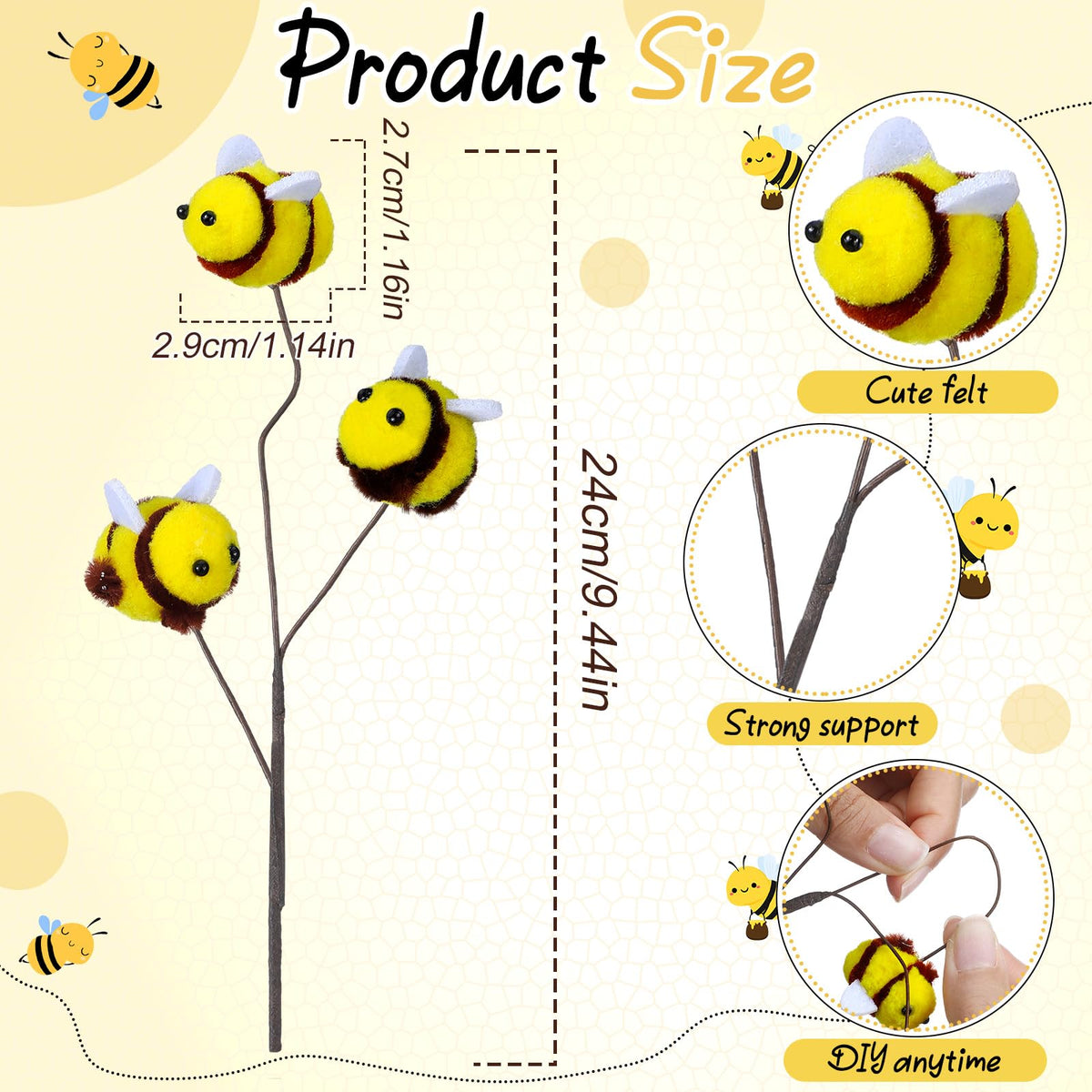 Suncalla honeybee branch centerpiece shows three bees per branch for charming decor.
