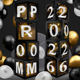 Suncalla prom boxes assembled into a cube backdrop for photo moments.