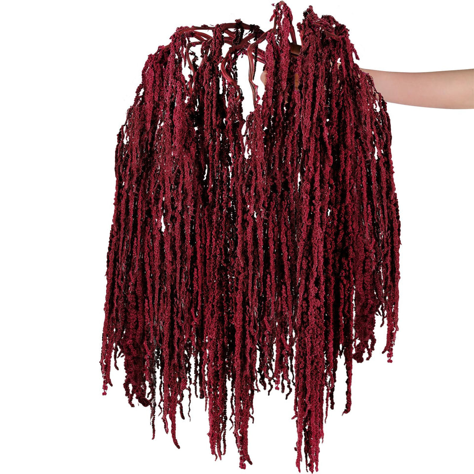 Suncalla red dried amaranthus hanging flowers brighten wedding arches with vibrant color.