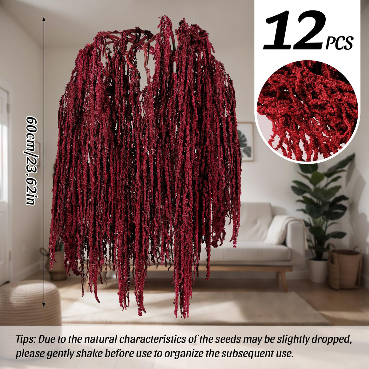 Suncalla red amaranthus strands create lush garlands for celebrations.