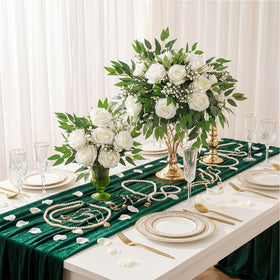 Suncalla table centerpiece using lush Italian Ruscus greenery