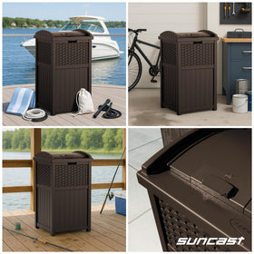 Suncast compatibility with 30–33 gallon bags simplifies outdoor cleanup