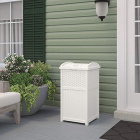 Suncast compact footprint provides deep storage for decks and patios.