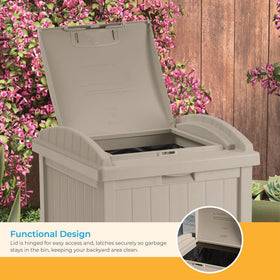 Suncast Hideaway compact 30-gallon design saves deck space.
